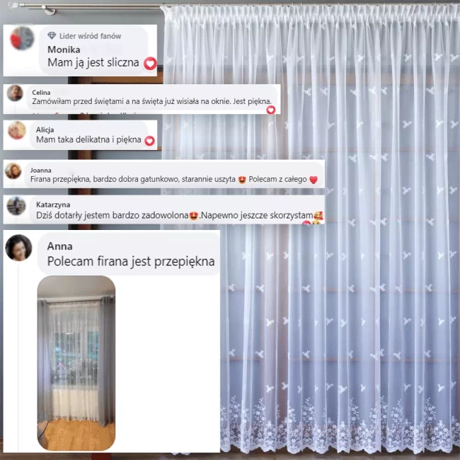 firana na wymiar - haft, wzór w kwiaty - do salonu, sypialni - GOSIA